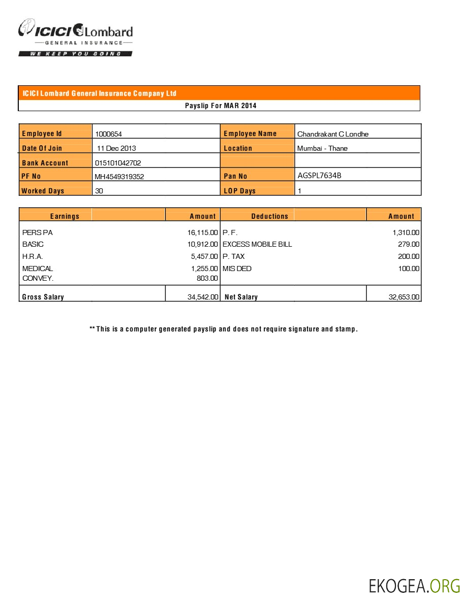 Modèle de fiche de paie ICICI Lombard General Insurance Company aux formats Word et PDF.pdf, 1